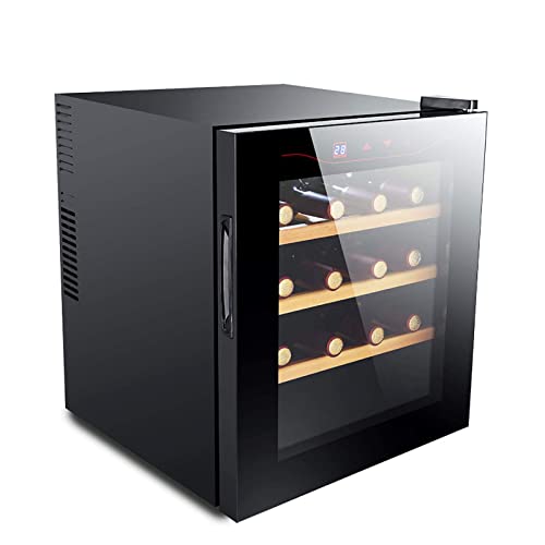 IUBGFTO Enfriador de vinos Refrigerador Refrigerador 16 Botellas Bodega de una Sola Zona Enfriador de vinos Independiente con Puerta de Vidrio de Doble Capa Pantalla táctil de Acero Inoxidable