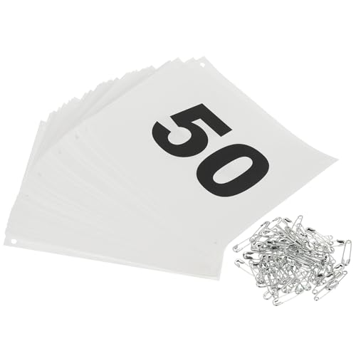 PATIKIL Tearproof Running Bib Numbers 7×6 Inch, 1-50 Waterproof Race Competitor Numbers with Safety Pin for Marathon Sports Game Competition Runner, White