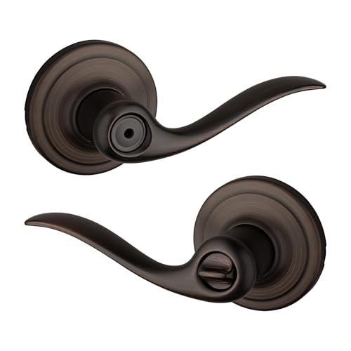 Image of Kwikset Tustin Interior Privacy Door Handle with Lock, Metal, Door Lever For Bathroom and Bedroom, Venetian Bronze Reversible Keyless Turn Lock, with Microban Protection