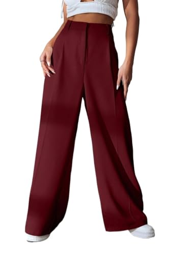 SIBONEY Vacation Women Pants Plain Pleated Wide Leg Loose Casual