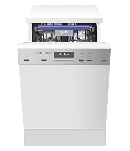 Amica EGSP 14895-1 E Einbau-Geschirrspüler / teilintegrierte Spülmaschine mit Edelstahlblende (ohne Möbelfront) / 45cm Breite / 10 Maßgedecke / 6 Programme / Aquastopp / Besteckschublade