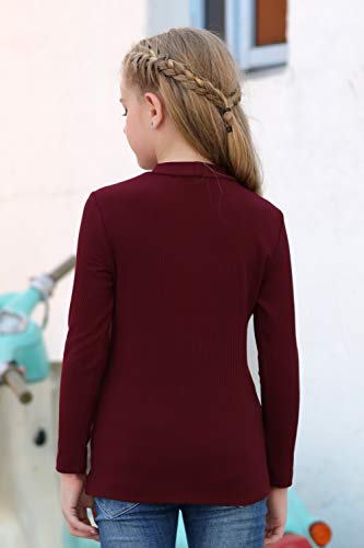 Gorlya Girl's Long Sleeve Soft Knit Mock Turtleneck Slim Fit Pullover Sweater Top For 4-14T Kids (Gor1058, 7-8Y, Wine Red) #TOP1