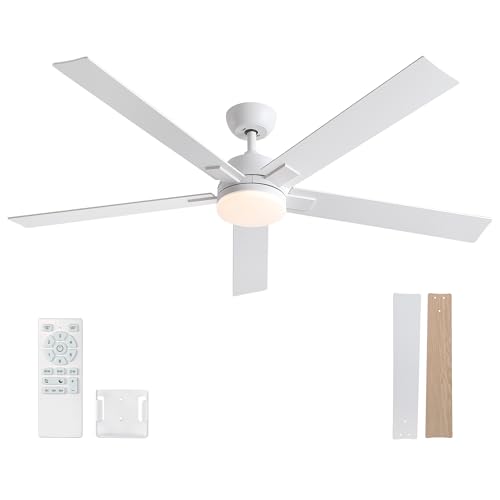 Image of Rayqueen 60 Inch White Ceiling Fans with Lights and Remote,Includes Downrod