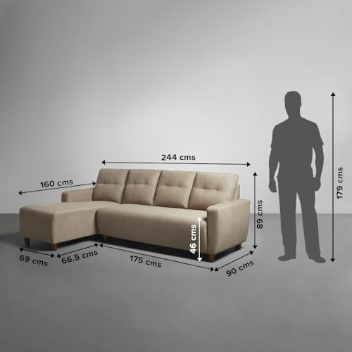 Image of Sleepyhead Yolo Designed by Duroflex - 3 Seater Sofa, LHS L Shape Sofa Set |Premium Fabric, Plush 3-Layer Cushioning |Modern Buttonless Tufted & Anti-Sag Comfort |3 Years Warranty - Coco Brown