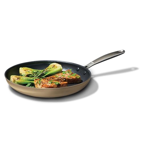 Image of OXO Enhanced 12 inch Nonstick Frying Pan Skillet, Ceramic PFAS-Free Cookware, Stainless Steel Handle, Eggs & Omelets, Dishwasher & Oven Safe, Biscuit Brown