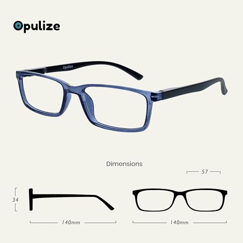 Image of OPULIZE SEE Reading Glasses with Blue Light Blocking for Women and Men, Narrow Frame, Spring Hinges, Computer Gaming Glasses, Blue Black Arm +1.5 (Pack of 1)