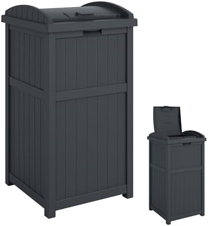 Suncast 33 Gal Outdoor Trash Can Hideaway with Lid, Cyberspace