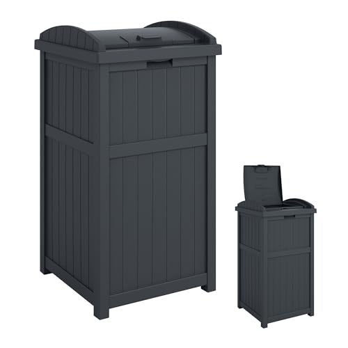 Suncast Outdoor Trash Hideaway, Resin Refuse Container w/Lid, Cyberspace,...