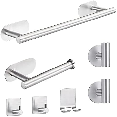Laimew Bathroom Towel Holder Set, 7 Pieces No Drilling Bathroom Accessory Set, Stainless Steel Bathroom Towel Holder, Contains One Towel Holder Adhesive Cover