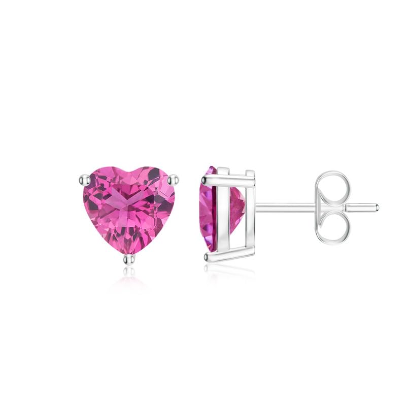 Image of Goldhartz Sterling Silver Genuine, Created or Simulated Birthstone Gemstone 7mm Heart Stud Earrings