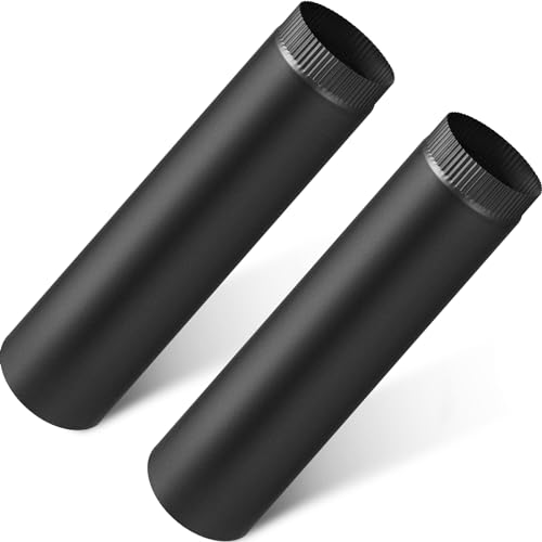 LEIFIDE Black Matte Stove Pipe Crimped Flue Stovepipe Connector 6 Inch 304 Stainless Steel Chimney Pipe Steel Building Supplies for Wood Stove Through Wall Vent(6 x 24 Inch,2 Pcs)