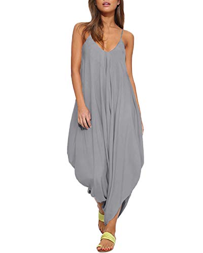 Auxo Women Jumper Harem Jumpsuit V Neck Summer Romper One Piece Jumpsuit Playsuit Grey US 12/Asian 2XL