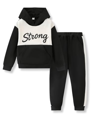 Image of Kids Boys Clothes Color Blocking Hoodie Sweatshirts and Pant 2Pcs Fall Outfits Set Size 5-10