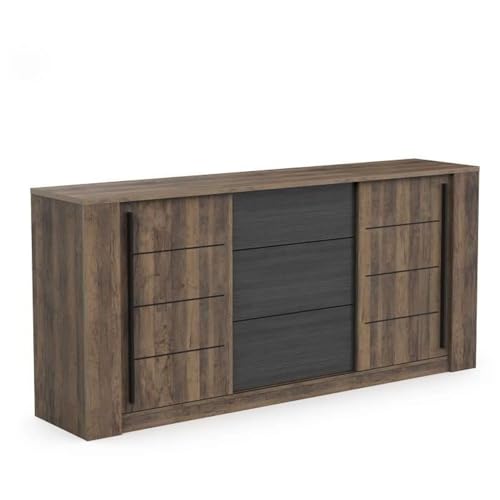 Buffet Original 2 Portes & 3 Tiroirs – Style Industriel – Coloris Bois Brûlé & Noir Charbon - 200 x 90 x 45 cm