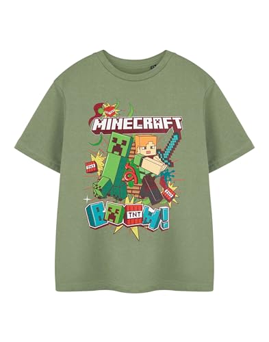 Minecraft Grünes Grafik-T-Shirt für Jungen | Klassisches Videospiel-Themen-Top Charakteren | Boom TNT Rundhals-Shirt | Freizeitkleidung mit kurzen Ärmeln zum Anziehen