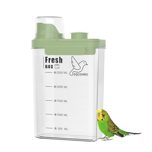 SQUSIMEI 3 Qt/2.8 L Bird Seed Storage Container with Lids Airtight Measuring Cup, Bird Seed Dispenser Pet Food Container Are Used to Store Bird Food, Chicken Feed BPA Free (2.8L, Green)