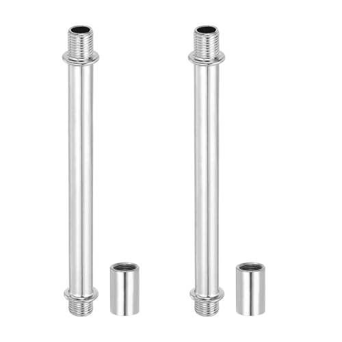 Image of PATIKIL Straight Pipe Lamp Stems Rod Kit, 2 Set M10 Carbon Steel 120mm(4.72 inch) Long Double End Thread Rod with Coupling Nuts Sleeve Connector for Table Lamps Chandeliers,Chrome