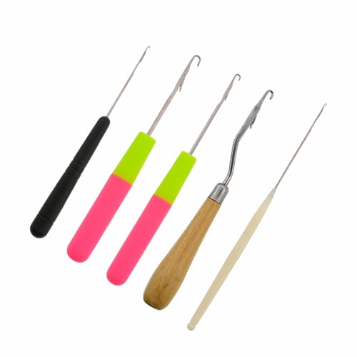 5 Piezas Juego de Agujas de Ganchillo, Gancho de Ganchillo Doblado para Cabello, Ganchos de Pestillo para Extensión de Cabello, Trenza, Fabricación de Alfombra
