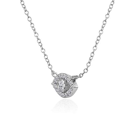 Hoops & Loops Sterling Silver Evil Eye Round Bezel-Set Cubic Zirconia Dainty Choker Necklace #TOP1