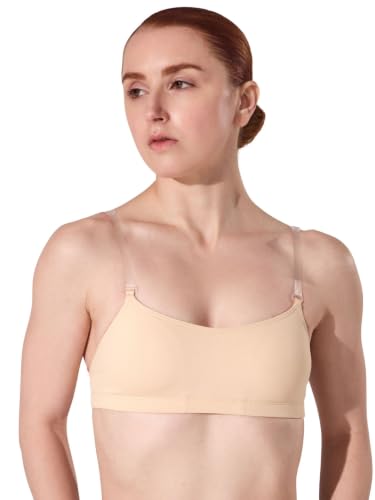 Capezio Women's XS M 3564 Camisole Bra – Adjustable Clear Straps for A to B Cups, Moderate Scoop Front, Perfect for Dance, Nude, X-Small