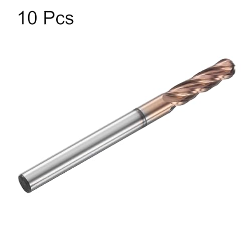 Image of HARFINGTON 10 Pcs Ball Nose End Mill 4 Flute 1 /8 inch Diameter 1 /8 inch Shank Tungsten Carbide TiAlN Coated Spiral CNC Router Bits 1 /2 inch Cutting Length Single End Ball for Carving Engraving Grinding
