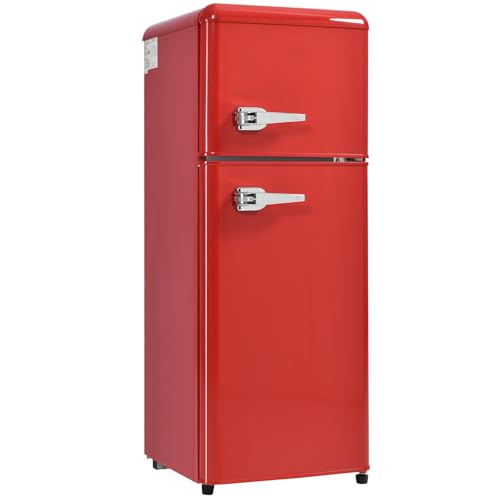 Frigorífico Retro Combinado Frigorífico-Congelador, 105,5 Cm, Volumen Total 92 Litros, Volumen Del Congelador 28 L, 116 Kwh/Año, Iluminación Interior LED, Mini Frigorífico,Red