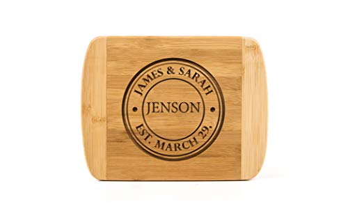 Personalized Gifts Couples Cutting Board (8.5 x 11 Two Tone Bamboo with Curved Edges, Jenson) - Small Wood Cutting Board, Bridal Shower, Housewarming, and Wedding Gifts, Valentines Day Gift for Mom - Thumbnail 2