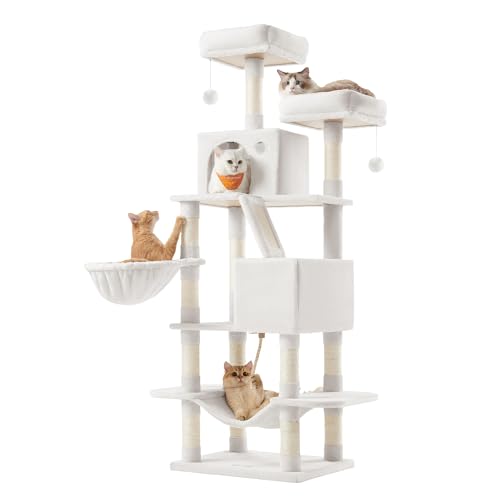 Image of Feandrea Cat Tree, 66.1-in Large Cat Tower, Multi-Level Condo, Cream White