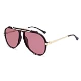 SOJOS Retro Oversized 70s 90s Aviator Sunglasses for Women Men Trendy Vintage Square Sun Glasses SJ2693 Purplish Red Frame Red Lens
