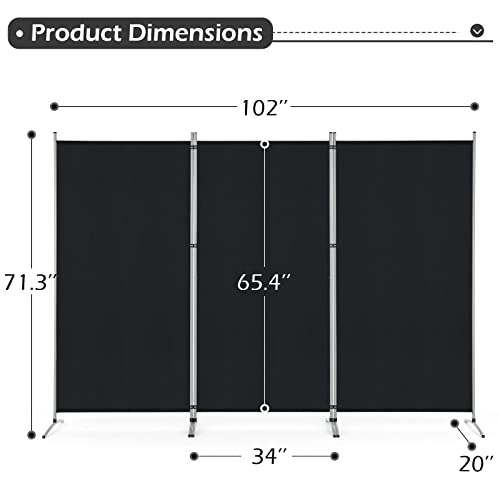 YODOLLA 3 Panel Privcy Room Divider, 6 FT Outdoor/Indoor Portable Office Divider, Folding Privacy Screens for Leisure Area, Bedroom,Study, 102" W x 20" D x 71.3" H, Black