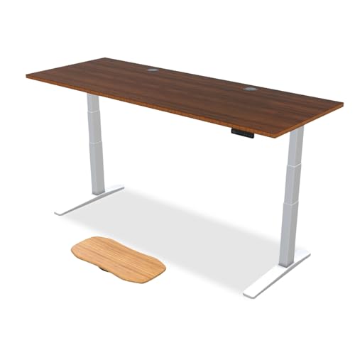 Image of UPLIFTDESK Dark Bamboo (80 x 30 inch) Standing Desk 2-Leg V3 Adjustable Stand Up C-Frame (White), Advanced Keypad, Wire Grommets, Wire Tray, Rocker Board