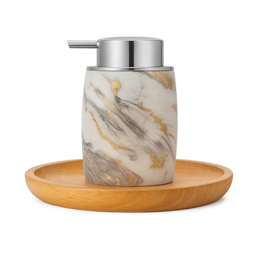 Image of LAGET 300ml Soap Dispenser for Wash Basin - Premium Brown Golden Print | Kitchen and Bathroom Accessories Items | Refillable Liquid Handwash Dispenser Bottle (White Thunder)