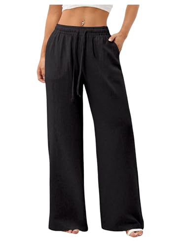 RoseSeek Women's Straight Wide Leg Pants Drawstring Waisted Casual Long