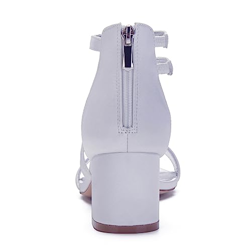 Women's Low Block Heel Sandals Chunky Ankle Strap Satin Pearl Wedding Shoes for Bride Low Heels Formal Prom Party Dress Shoes Comfortable Pump Sandals4