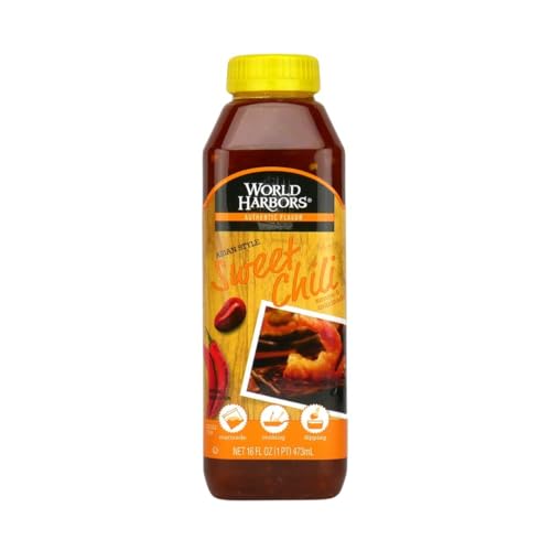 World Harbors Sweet Chili Sauce and Marinade - Thai Sweet Chili Sauce, Ideal for Chicken Wings, Seafood, Grilled Meats, Salads, Stir-Fries, Sweet Chili Sauce Asian, Dipping Sauce 16 oz (Pack of 1)