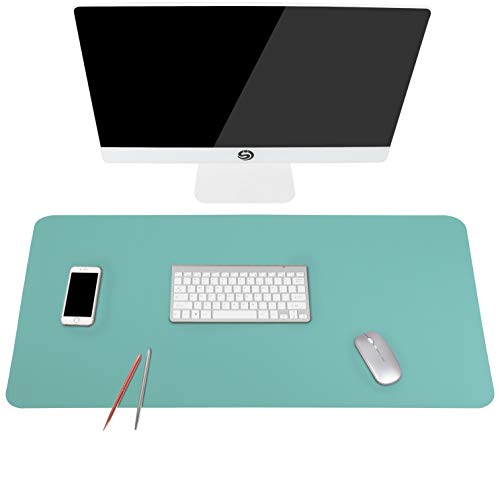 Non-Slip Desk Pad, Waterproof PVC Leather Desk Table Protector, Ultra Thin Large Mouse Pad, Easy Clean Laptop Desk Writing Mat for Office Work/Home/Decor(Green Blue, 35.4" x 17")