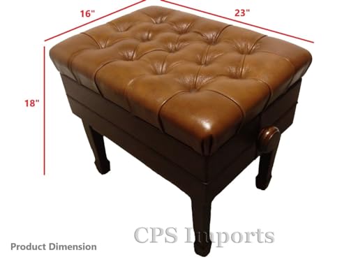 CPS Imports Genuine Leather Adjustable Artist Concert Piano Bench Stool in Walnut with Music Storage - Thumbnail 3