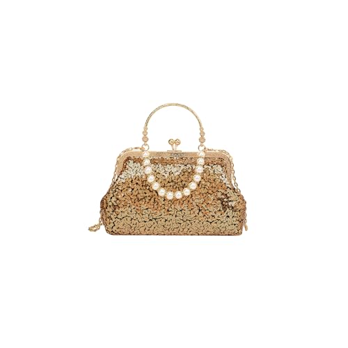 Sac à main d'épaule de mariée or vintage avec chaîne amovible et perles