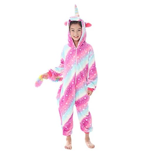 Dolamen Enfant Unisexe Kigurumi Combinaison Pyjama Onesies, Fille Garçon Fleece Anime Cosplay Halloween Noël Fête Costume Soirée de Déguisement Vêtement de Nuit (120-130CM (47"-51"), Purplestar)