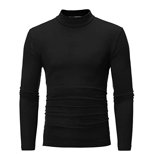Black T Shirts for Men 2023 Long Sleeve Turtleneck Warm Casual Sweater Soft Comfy Solid Mock Pullover Undershirt2