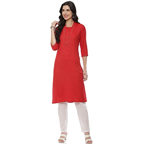 Image of Rangriti Red Art Silk Straight Kurta for Women