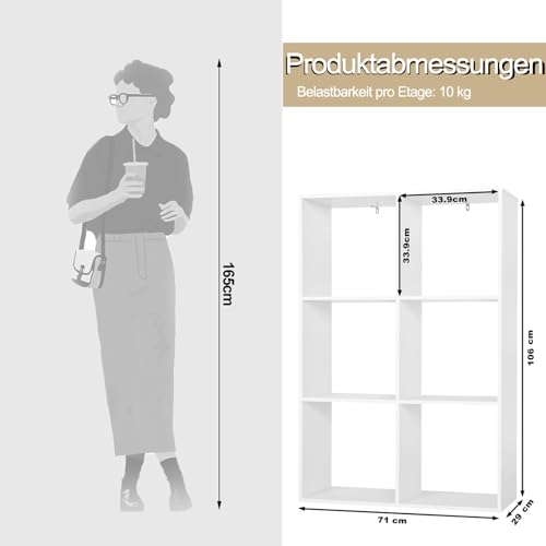 WOLTU Bücherregal mit 3 Ebenen, Regal mit 6 Fächern für Wohnzimmer Küche Büro, Standregal mit Kippschutz, als Raumteiler Aktenschrank… – Ansicht 4