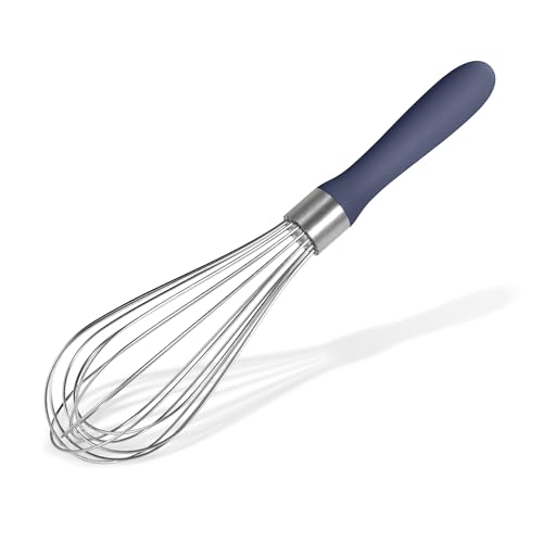 18/8 Stainless Steel Kitchen Whisk Doosu Metal Balloon Whisk Rust-Proof Egg Beater Manual Mixer with 8 High Flex Wires Ergonomic Silicone Hand for Easy Mixing Blending Beating Baking (M Navy Blue)