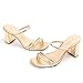 Miorap Square Open Toe Heels for Women Strappy Chunky Block Heeled Wedding Comfort Dressy Slides Sandals Gold Size 08