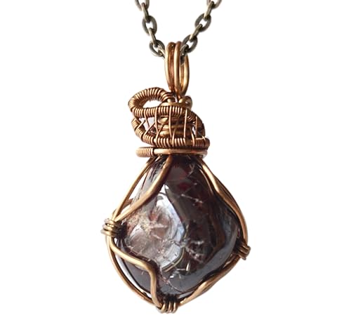 Designs By Nature Gems Natural Garnet Necklace for Women - January Birthstone Necklace for Women - Designer Pendant Necklace - 45-65 Carat Garnet, Antique Bronze Chain
