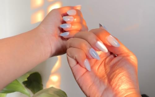 Image of Stick on Nails False Nails Nail Extension Press on Nails Glossy White Almond Shape Korean Abs Reusable Artificial Manicure for Women and Girls