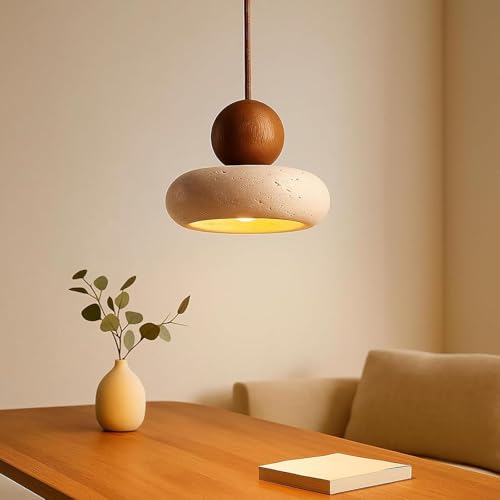 Suspension en travertin jaune naturel, luminaire chic style Wabi-Sabi