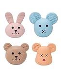 Natural Latex Dog Toys 4-in-1 Set - Bunny & Bear Emoji Squeaky Teething Clean Puppy Toys, Non-Toxic Fresh Scented Calming Toys for Small Medium Dogs, Interactive Pet Toys with Funny Faces Gift Pack