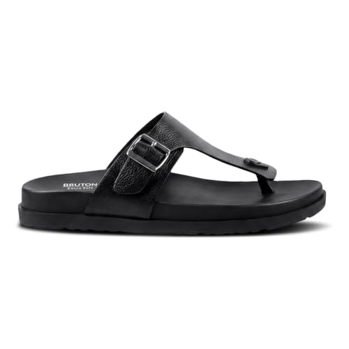 Image of BRUTON Men's STRIVO-1141 Wedge Sandals | Adjustable Buckle Toe Ring Comfort Sandals | Lightweight Cushioned Footbed | Anti-Slip Casual Outdoor & Daily Wear Footwear | Black