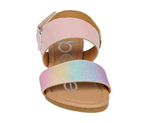 Image of bebe Girl's Sparkly and Strappy Glitter Leatherette Flat Sandals with Adjustable Strap (Toddler /Little Kid)
